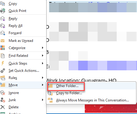 select the folder where you want to restore the email